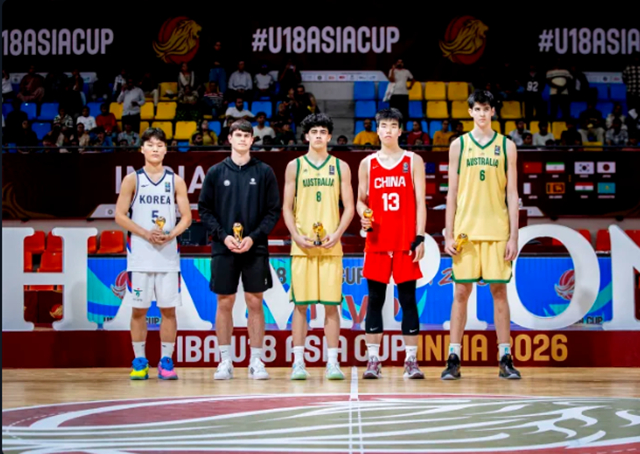 U-18アジアカップオールスターファイブに名を連ねたユン·ジフン(一番左)。 /写真=FIBA