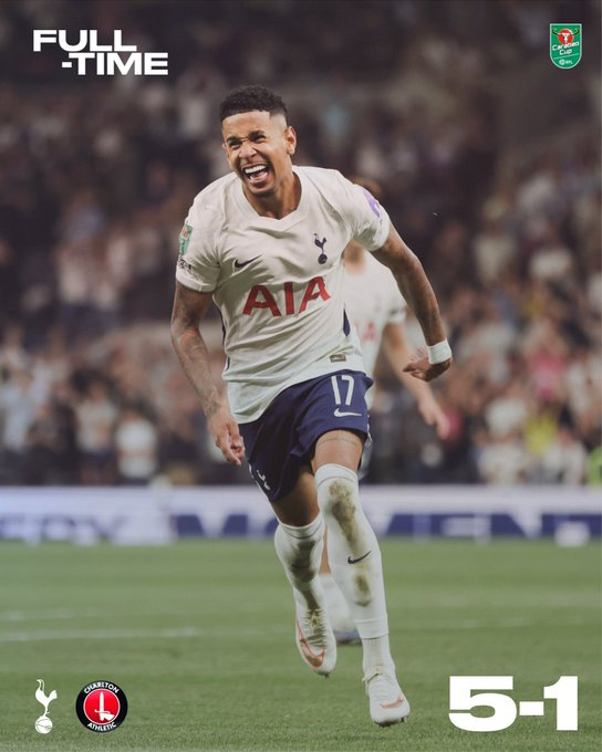 Resultado del partido de la segunda ronda de la Copa EFL 2026-2027 KARA, disputado el día 27 (hora coreana) en el estadio Tottenham Hotspur de Londres, Reino Unido. /Foto=Redes sociales oficiales del Tottenham Hotspur