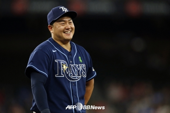 Choi Ji-man during his time with the Tampa Bay Rays. /AFPBBNews=NEWS1