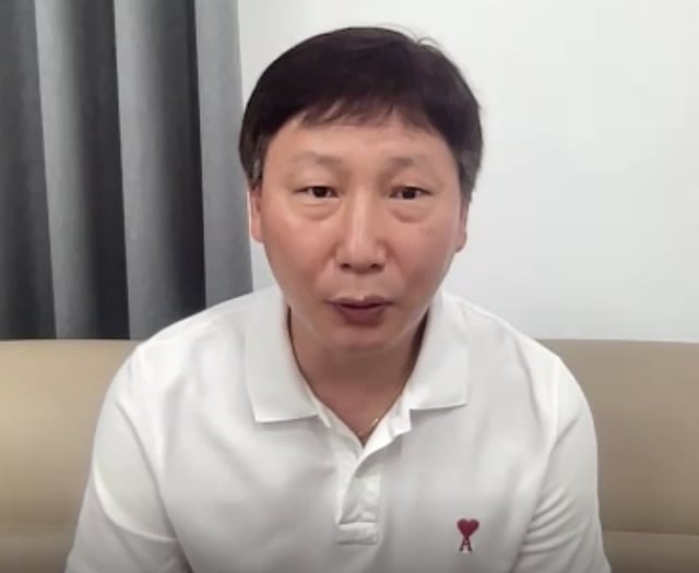 Vietnam national football team coach Kim Sang-sik during a video interview with domestic reporters. /Photo=Provided by DJ Management