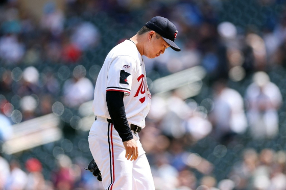 Ko Woo-seok is seen pitching during the 2026 Major League Baseball (MLB) game between the Minnesota Twins and Cleveland Guardians at Target Field in Minneapolis, Minnesota, USA, on July 10 (Korean time). /AFPBBNews=NEWS1