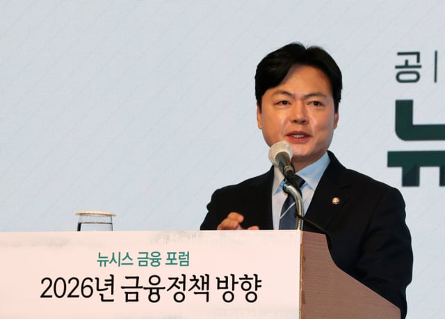 김현정 더불어민주당 의원이 올해 열린 뉴시스 금융포럼에서 축사를 하고 있는 모습/사진제공=뉴시스