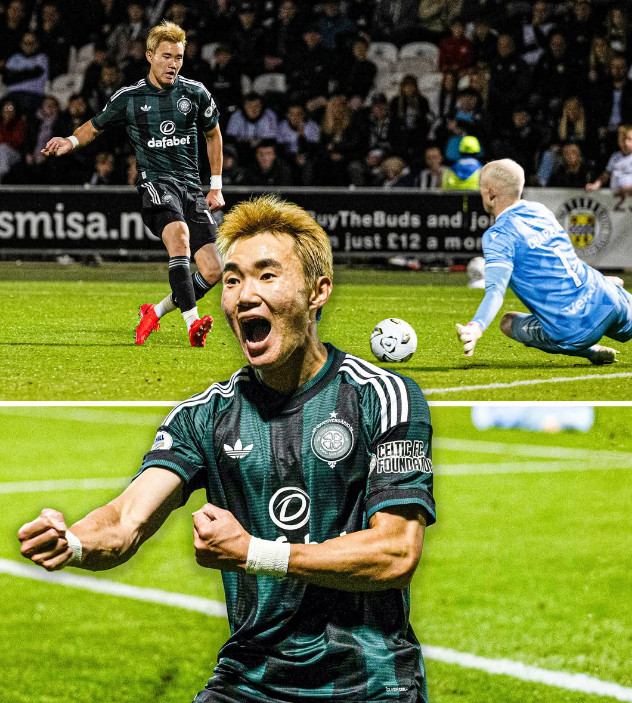 Yang Hyun-jun celebrates after scoring during the 6th round of the 2026-2027 Scottish Premiership season at St Mirren Park in Paisley, Scotland, UK, on the 6th (Korean time). /Photo=Screenshot from Celtic FC official SNS