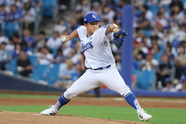 Choi Won-tae, el lanzador ganador. /Foto=Samsung Lions