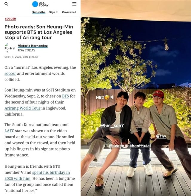 USA투데이에 실린 손흥민과 뷔, 조성진 사진