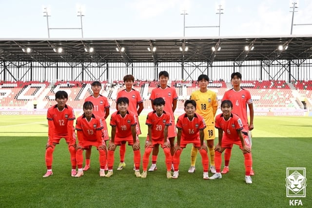 The starting lineup for the South Korea U20 Yeo Ja (CEO) team for the 2026 FIFA U-20 Women's World Cup Group C second match against Ghana held at Sosnowiec Arena in Sosnowiec, Poland, on the 9th. /Photo=Korea Football Association provided