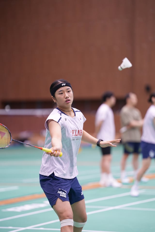 An Se-young is seen training during the Korea Badminton Association media day for the 2026 Aichi·Nagoya Asian Games at the national athletes' village in Jincheon, Chungcheongbuk-do on the 8th. /Photo=Provided by the Korea Badminton Association