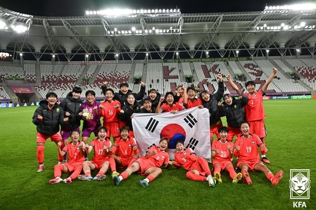 Jugadoras del equipo femenino sub-20 de la República de Corea que avanzó a los octavos de final de la Copa Mundial Femenina FIFA 2026 (Sub-20). /Foto=Proporcionado por la Federación Coreana de Fútbol