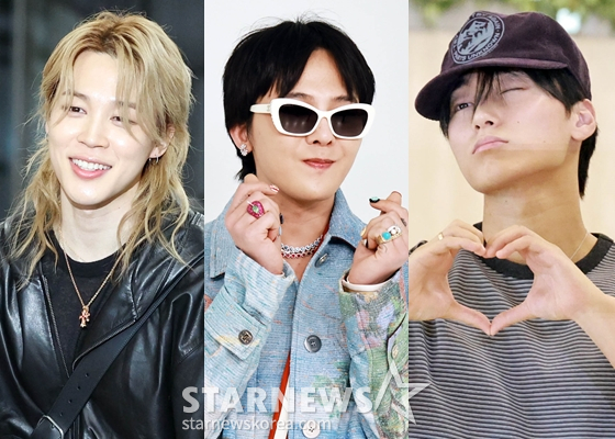 방탄소년단 지민, 빅뱅 지드래곤, 에이티즈 산(왼쪽부터) /사진=스타뉴스 DB