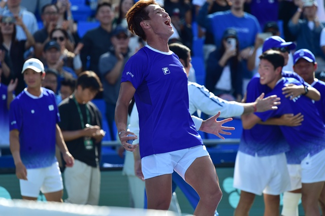 El rugido de Kwon Soon-woo. /foto=Federación Coreana de Tenis proporcionado
