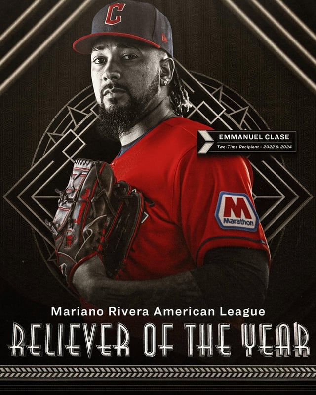 Clase, named the 2024 season's Relief Pitcher of the Year. /Photo=Cleveland Guardians official SNS