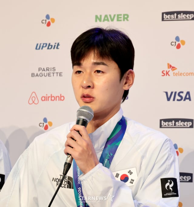 근대5종 금메달리스트 전웅태가 21일 코리아하우스에서 열린 2026 아이치·나고야 아시안게임 첫날 메달리스트 공식 인터뷰에서 소감을 밝히고 있다. 2026.09.21. 근대5종 금메달리스트 전웅태가 21일 코리아하우스에서 열린 2026 아이치·나고야 아시안게임 첫날 메달리스트 공식 인터뷰에서 소감을 밝히고 있다. 2026.09.21. /사진=강영조 cameratalks@