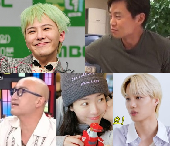 (de izquierda a derecha en sentido horario) G-Dragon del grupo BIGBANG, el actor Lee Seo-jin, Kai del grupo EXO, la actriz Han Jimin y el presentador Hong Seok-cheon /foto=MBC, tvN, canal de YouTube 'Theo', redes sociales de Han Jimin, MBN