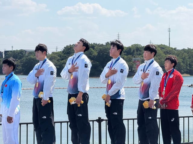 夺得 2026年爱知·名古屋亚运会金牌的韩国皮划艇代表队。/照片=大韩皮划艇联盟提供