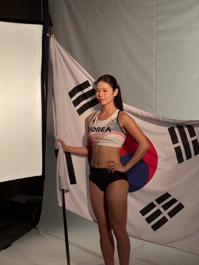 김주하의 2026 아이치·나고야 아시안게임 프로필 사진 촬영 현장. /사진=김주하 SNS 갈무리