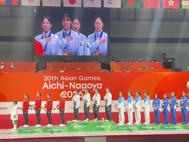 Escena de la ceremonia de premiación. /Foto=Proporcionado por la Federación Coreana de Esgrima