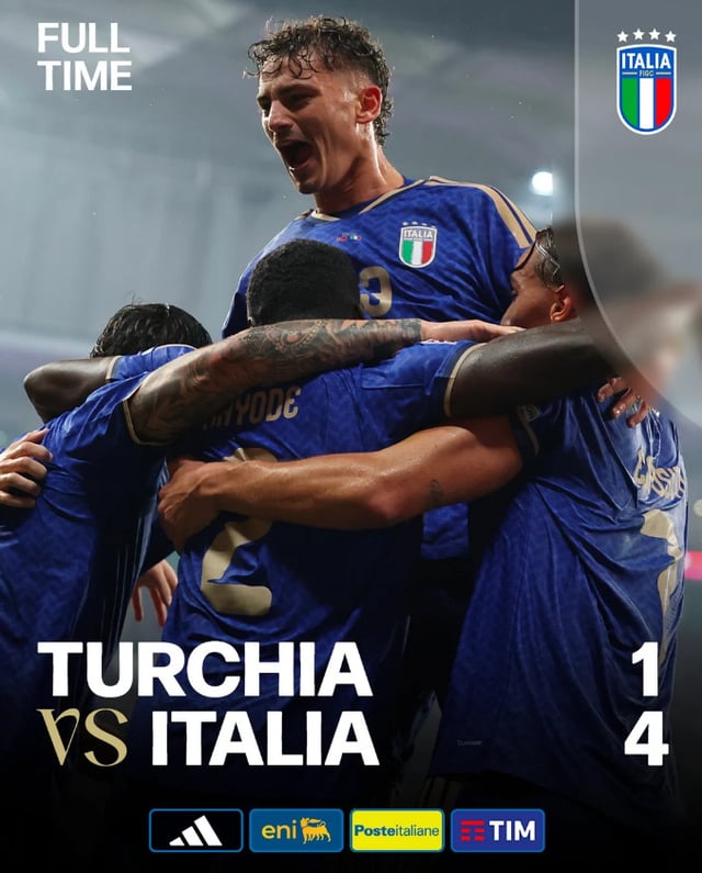 Jugadores de la selección italiana de fútbol celebrando tras marcar un gol. /Foto=Redes sociales oficiales de la Federación Italiana de Fútbol