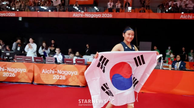 안세영이가 29 일 일본 이치노미야 시립체육관에서 열린 2026 아이치·나고야 아시안게임 배드민턴 여자단식 결승전에서 일본 야마구치 아카네를 2-0으로 셧아웃시키고 금메달을 차지했다.  2026.09.29. /사진=강영조 cameratalks@