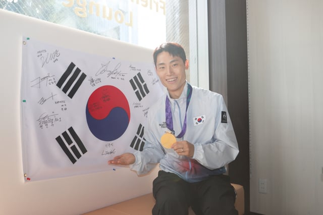 테크볼 이준석의 팀코리아 프렌즈&패밀리 라운지 방문 모습. /사진=대한체육회 제공