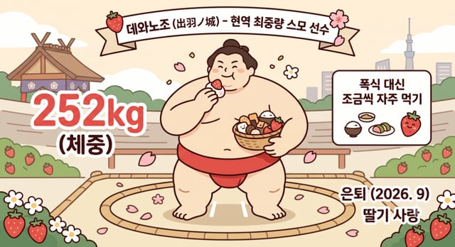 9월 대회를 끝으로 은퇴하는 현역 최고 중량(252kg) 스모 선수 데와노조를 만화로 표현한 삽화. /사진=AI 생성 이미지