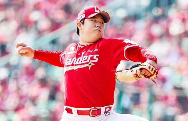 9日に先発登板した李ロウン。 /写真=SSGランダース