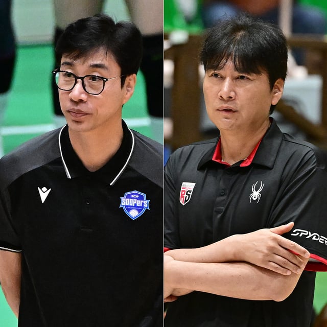 Kim Se-jin (left), the newly appointed head coach of SOOP, and Kwon Soon-chan, the newly appointed head coach of Cheongguanjang. /Photo=Provided by the Korea Volleyball Federation