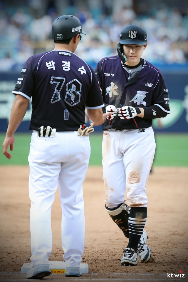 Imagen de Choi Won-jun (derecha) de los KT Wiz el día 11. /foto=Proporcionado por KT Wiz