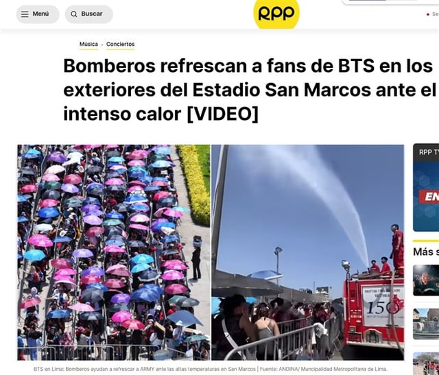 Peruvian media RPP (https://rpp.pe/) reporting on the scenery around the BTS concert venue