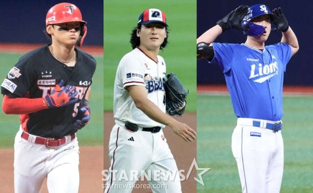 나란히 2관왕을 차지한 KIA 타이거즈 내야수 김도영(왼쪽부터), 두산 베어스 투수 곽빈, 삼성 라이온즈 외야수 구자욱. /사진=스타뉴스