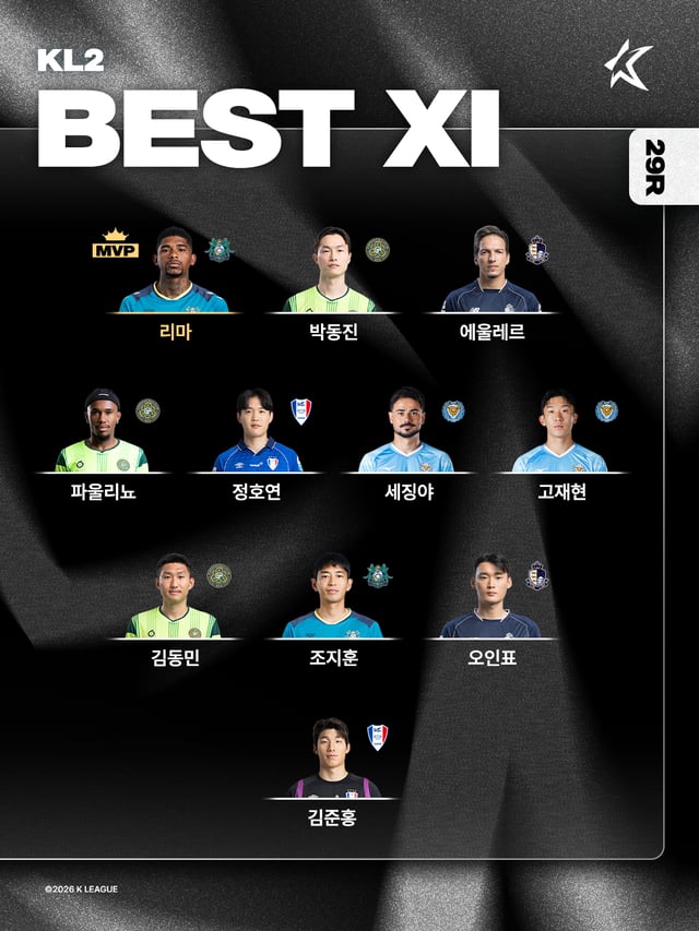 K리그2 29라운드 베스트 11. /사진=한국프로축구연맹 제공