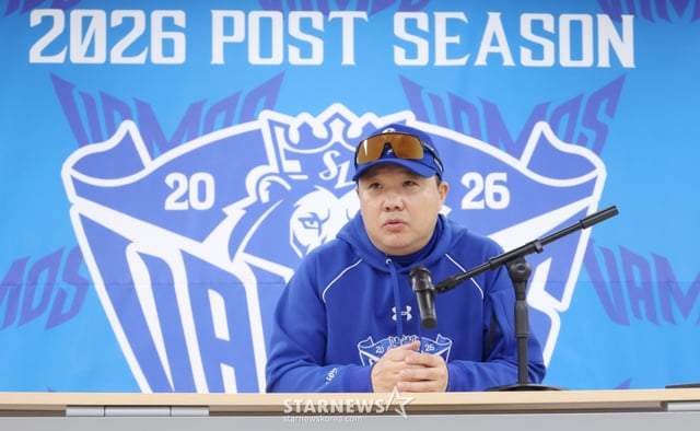 2026 KBO 포스트시즌 플레이오프(PO) 1차전 삼성 대 KIA전이 26일 대구 삼성라이온즈파크에서 열렸다. 삼성 박진만 감독이 기자들의 질문에 답하고 있다. /사진=김진경 kim.jinkyung@