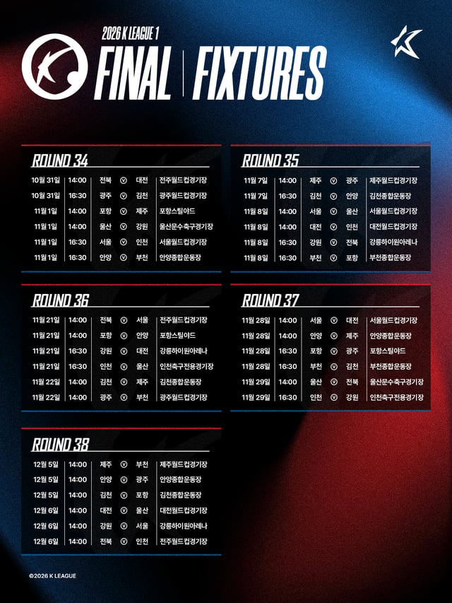 하나은행 K리그1 2026 파이널 라운드 일정. /사진=한국프로축구연맹 제공