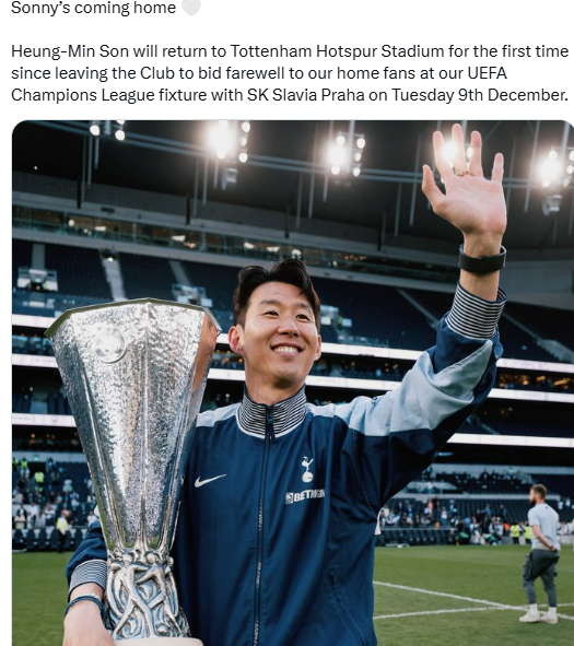 손흥민의 토트넘 홋스퍼 방문을 공식 발표한 토트넘 홋스퍼 사회관계망서비스(SNS). /사진=토트넘 홋스퍼 공식 사회관계망서비스(SNS)