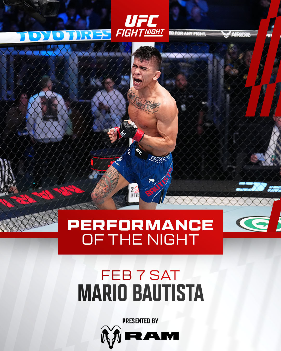 올리베이라를 꺾고 포효하는 바티스타. /사진=UFC 공식 사회관계망서비스(SNS)