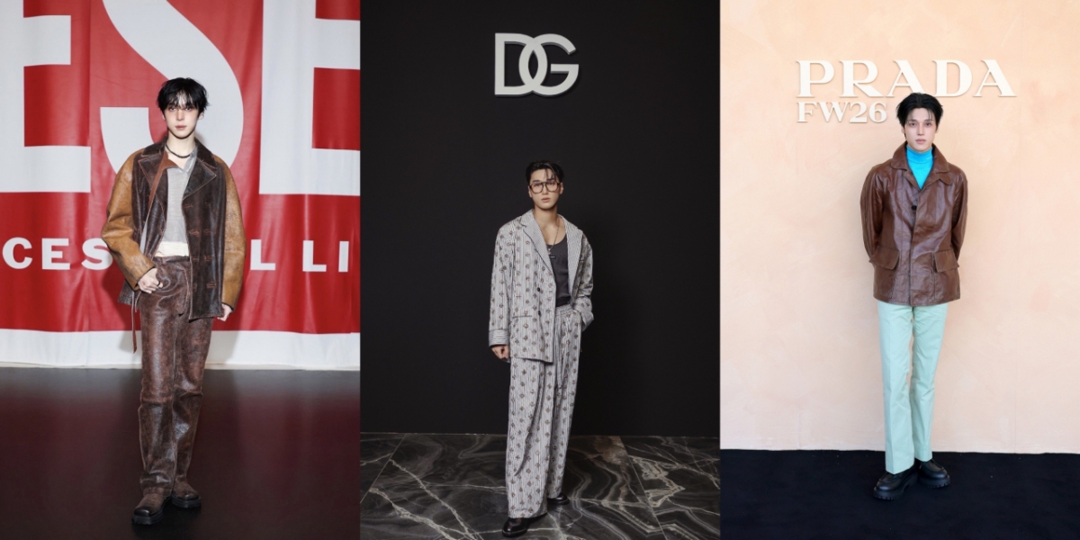 ATEEZ Yun Ho/ San/Woo Young (from left)/ Photo courtesy of DIESEL/ Dolce & Gabbana/PRADA