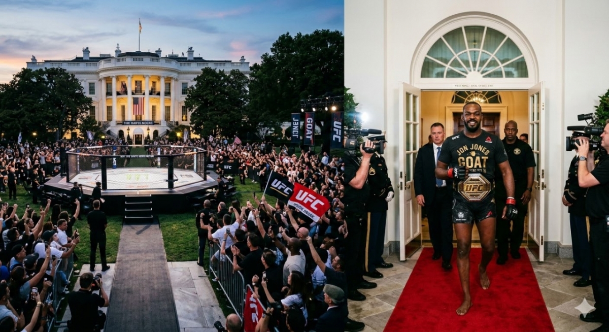 ホワイトハウス·マッチに登場するジョン·ジョーンズ（右）の仮想イメージ。 /グラフィック=人工知能(AI)生成型イメージ