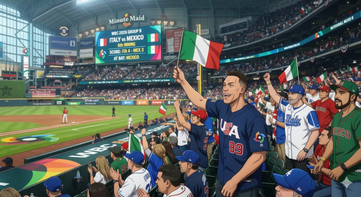 美国代表队为意大利棒球队加油的AI生成图片。 =照片:杰米奈合成AI。
