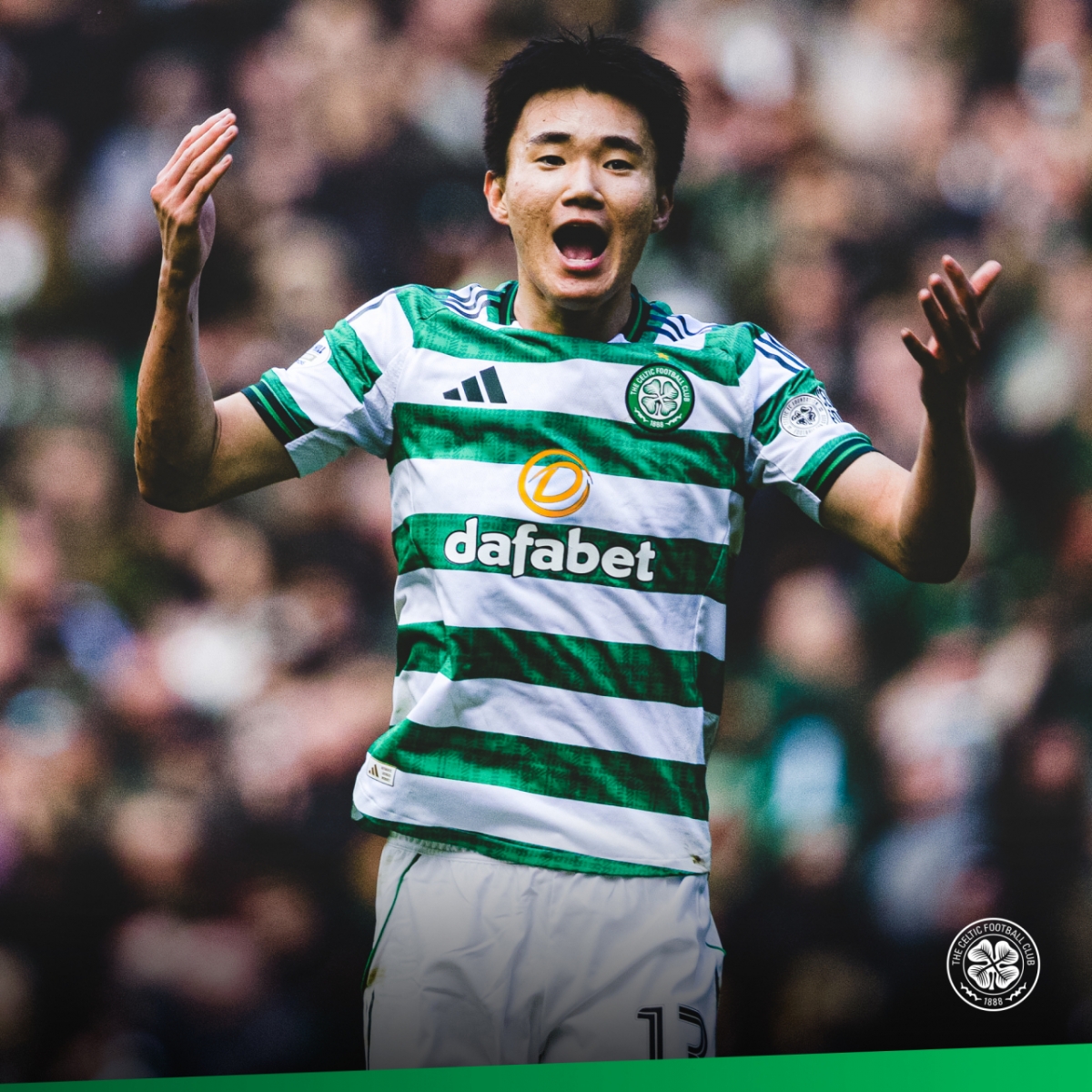 Yang Hyun-joon celebrates after scoring in the 30th round of the Scottish Premiership in the 2025-2026 season at Celtic Park in Glasgow, Scotland on the 15th (Korea Standard Time). /Photo =Celtic official social network service (SNS)