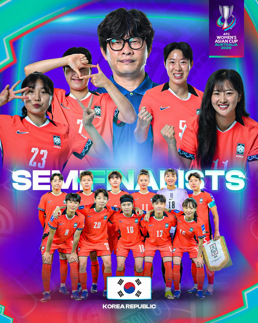 进入2026年亚足联女子亚洲杯4强的韩国女足代表队。 =照片=亚足联提供。