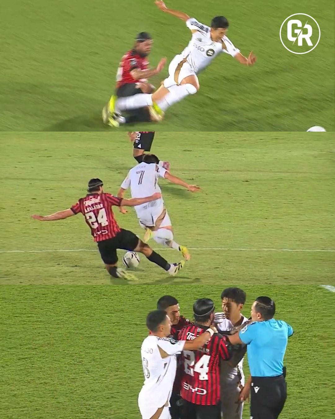 Son Heung-min của LAFC, người đã bị Aaron Salasar cản phá trong trận đấu thứ hai của vòng 16 đội CONCACAF Champions Cup 2026 của Los Angeles FC và LD Alahuelense tại sân vận động Alejandro Moretta Soto ở Costa Rica vào ngày 18. Ảnh = Cap màn hình SNS của Gustavo Roca