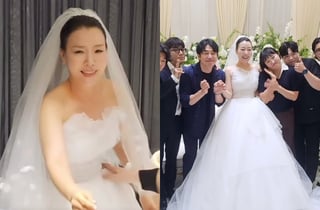 박은영, 결혼식 현장 공개..단아한 웨딩 드레스 자태 "사랑해"[스타이슈]