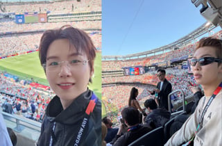 BTS, 하프타임 쇼 끝나고 월드컵 결승전 직관..RM·뷔·슈가·제이홉 '현장 인증'